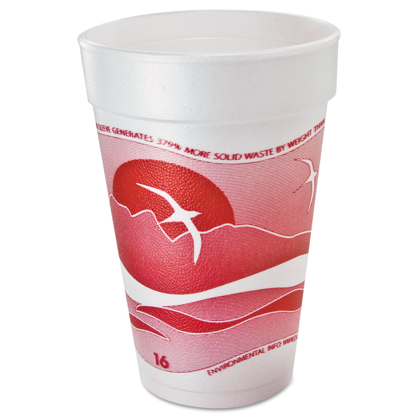 Dart Horizon Hot/Cold Foam Drinking Cups, 16 oz, Printed, Cranberry/White, 25/Bag, 40 Bags/Carton (DCC16J16H)