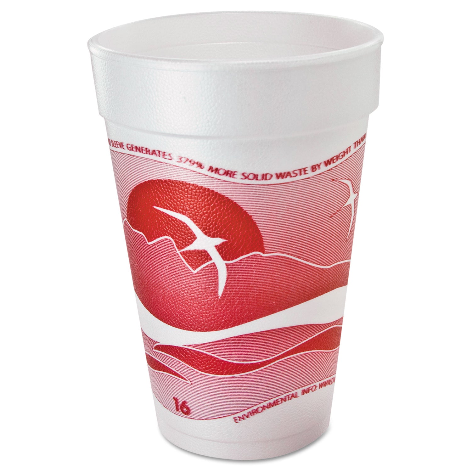 Dart Horizon Hot/Cold Foam Drinking Cups, 16 oz, Printed, Cranberry/White, 25/Bag, 40 Bags/Carton (DCC16J16H)