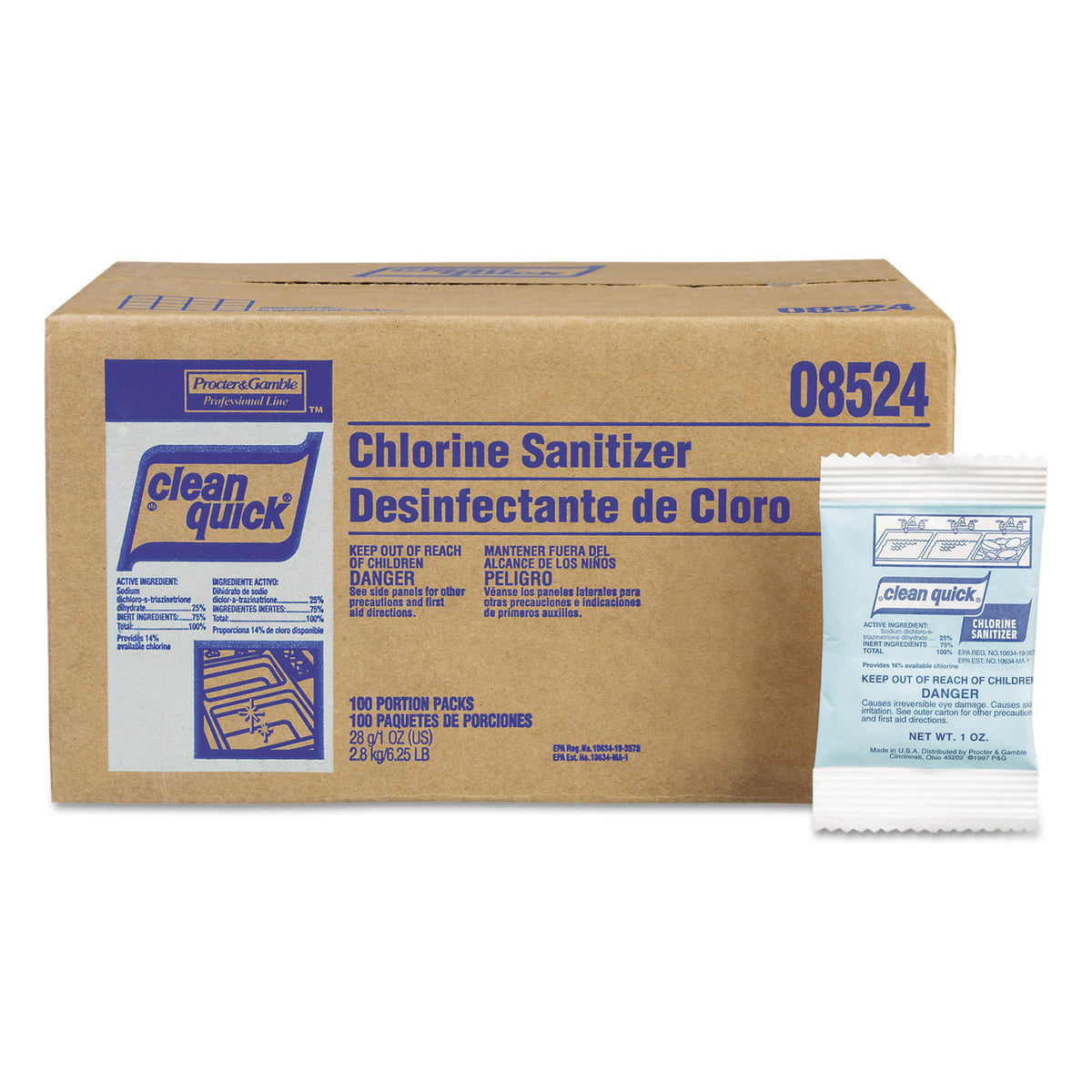 Clean Quick Powdered Chlorine-Based Sanitizer, 1oz Packet, 100/Carton (PGC02584)