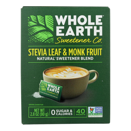 Whole Earth Sweetener Co Stevia Leaf & Monk Fruit Natural Sweetener Blend - Case Of 12 - 40 Ct