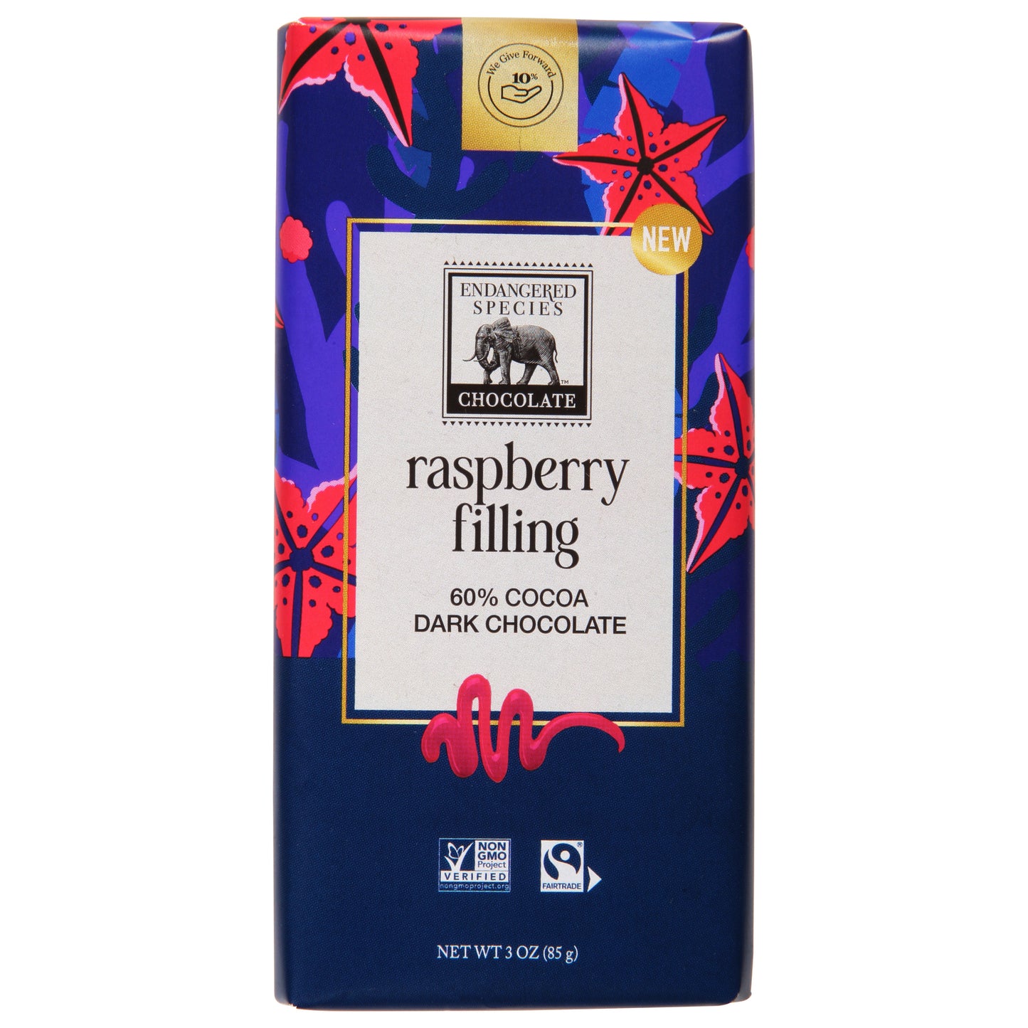 Endangered Species Chocolate - Drk Choc Raspbry Filling - Cs Of 12-3 Oz