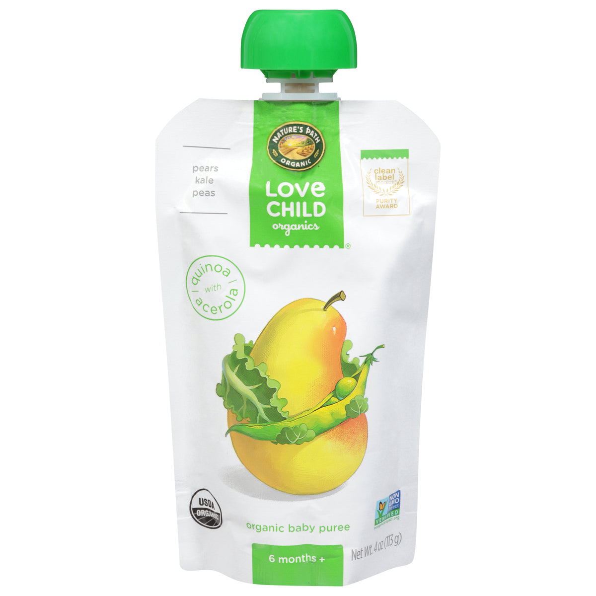 Love Child Organics - Puree Og2 Pears Kale Peas - Cs Of 12-4 Oz