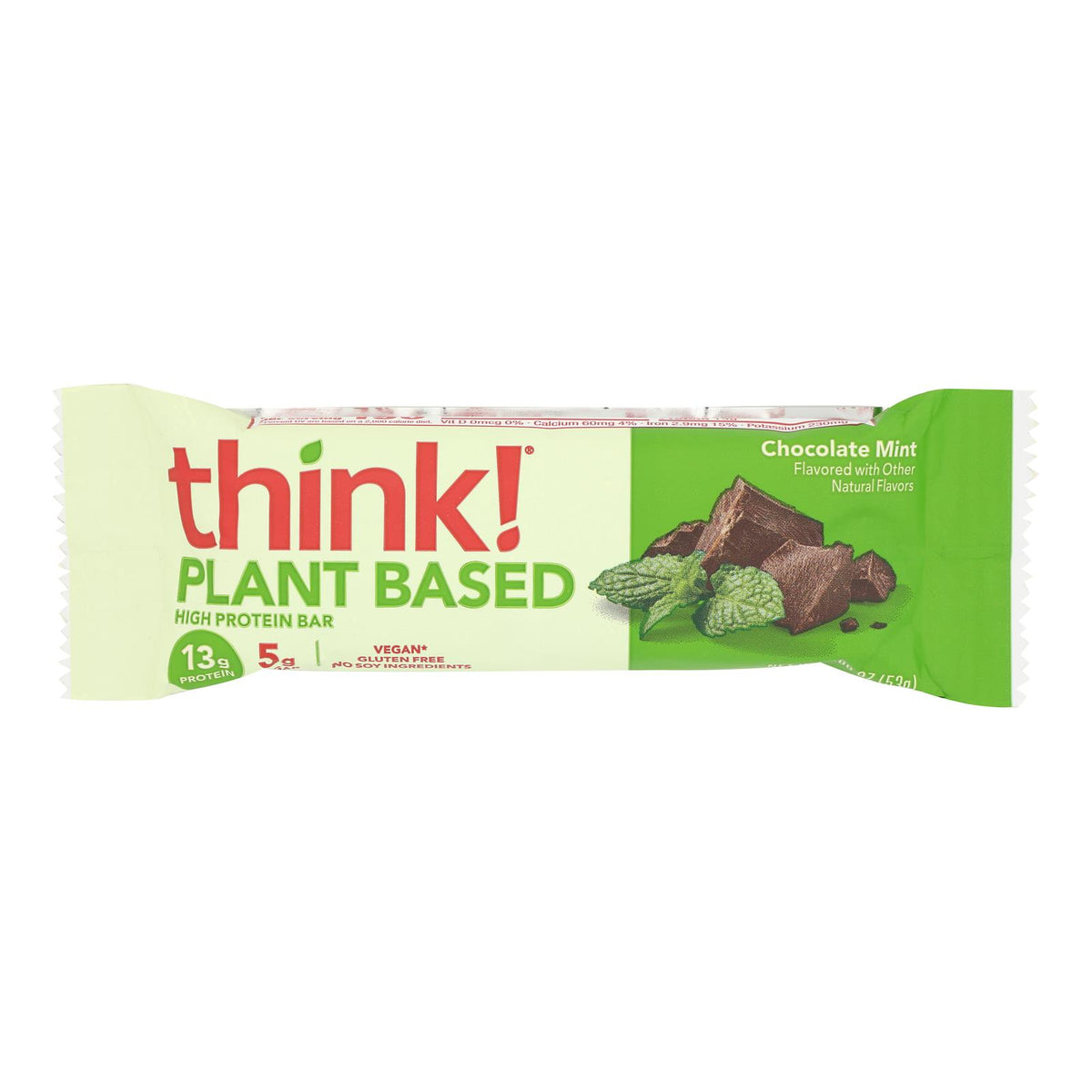 Think! Thin Plant Based Protein Bar - Chocolate Mint - Case Of 10 - 1.94 Oz