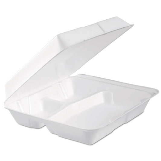 Dart Foam Hinged Lid Container, 3-Compartment, 9.3 x 9.5 x 3, White, 100/Bag, 2 Bag/Carton (DCC95HTPF3R)