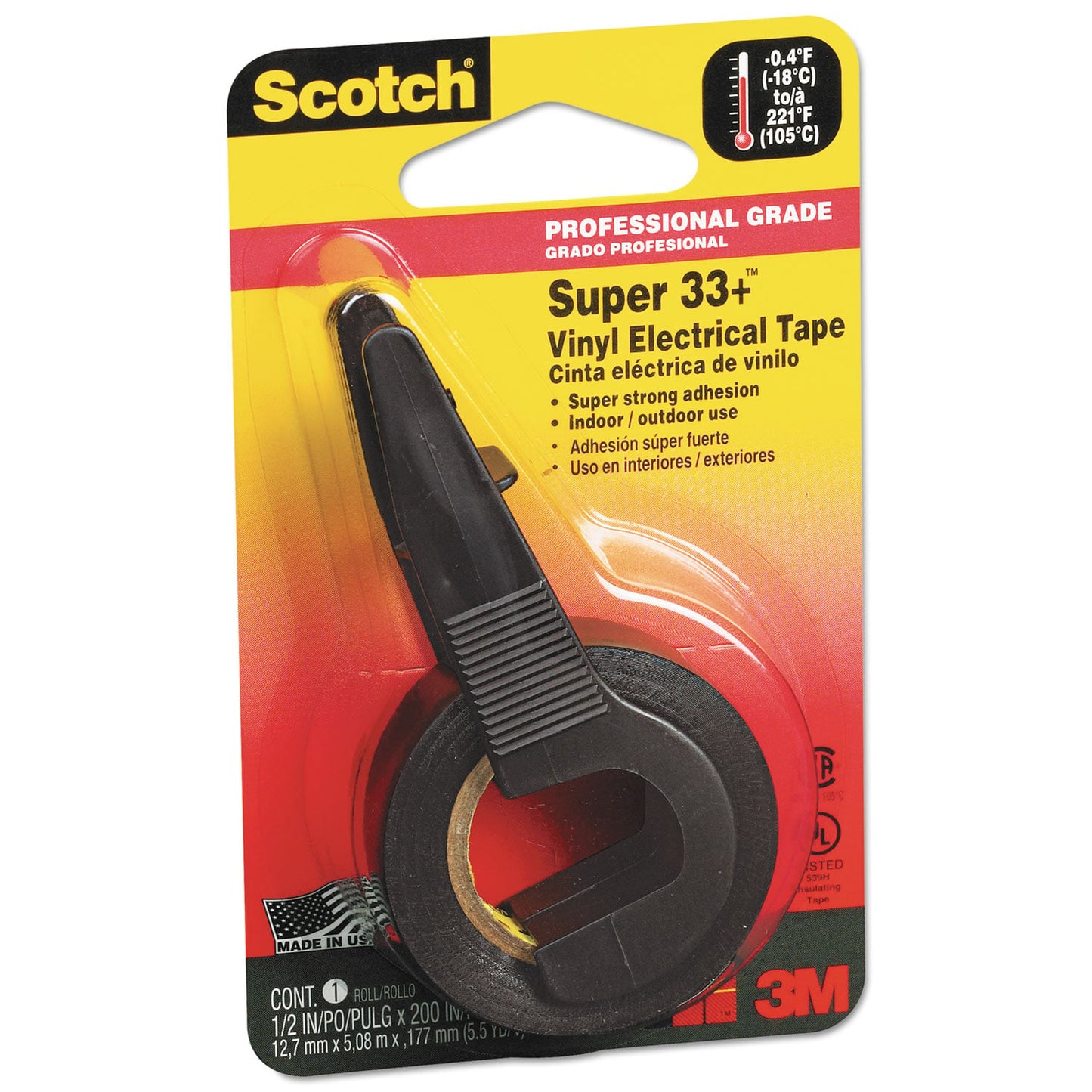 Scotch Super 33+ Vinyl Electrical Tape with Dispenser, 1" Core, 0.5" x 5.5 yds, Black (MMM194NA)