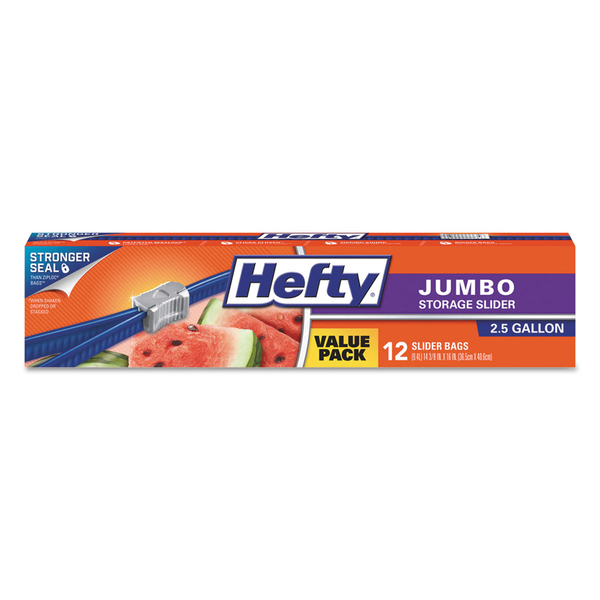 Hefty Slider Food Storage Bags, Jumbo, 14.38" x 9", Clear, 12/Box (RFPR83812)