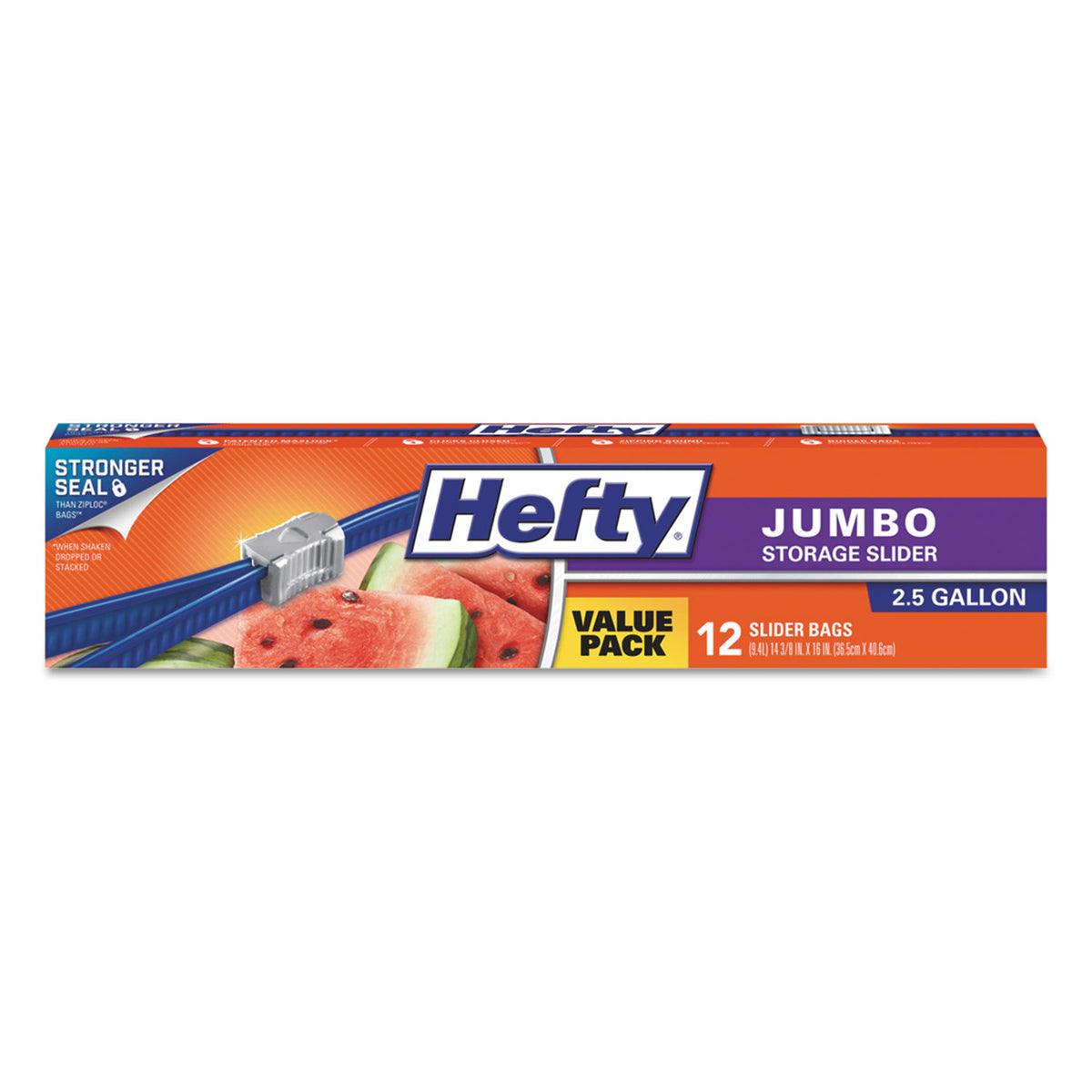 Hefty Slider Food Storage Bags, Jumbo, 14.38" x 9", Clear, 12 Bags/Box, 9 Boxes/Carton (RFPR83812CT)