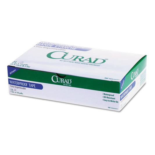 Curad Waterproof Medical Tape, Polyethylene-Coated Cloth, 1" x 10 yds, White, 12/Box (MIINON260501)