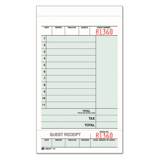Adams Guest Check Unit Set, Two-Part Carbonless, 6.75 x 4.25, 50 Forms/Pad, 5 Pads/Pack (ABF947SWC)