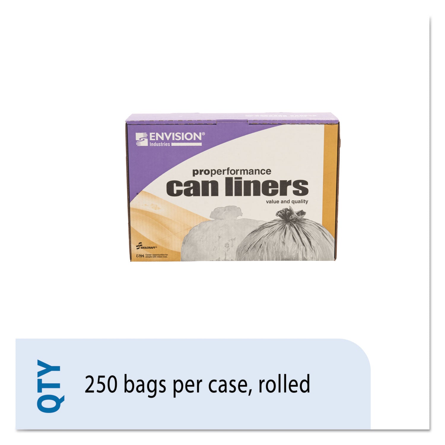 AbilityOne 8105015574973, SKILCRAFT High Density Coreless Roll Can Liners, 45 gal, 16 mic, 40" x 48", Natural, Perforated Roll, 250/Box