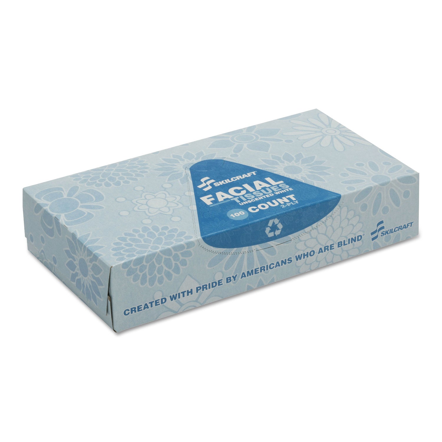 AbilityOne 8540016321024, SKILCRAFT Facial Tissue, 2-Ply, White, 100 Sheets/Pack, 12 Packs/Box (NSN7935425)