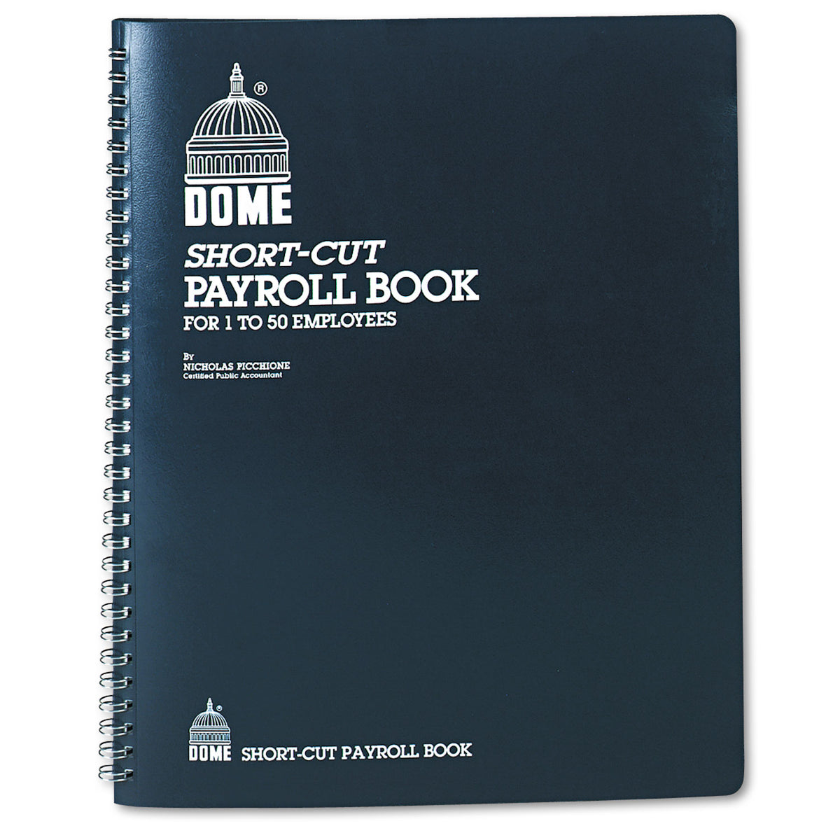 Dome Single Entry Monthly Payroll (50 Employee) Record, Double-Page 7-Column Format, Blue Cover, 11 x 8.5 Sheets, 128 Sheets/Book (DOM650)