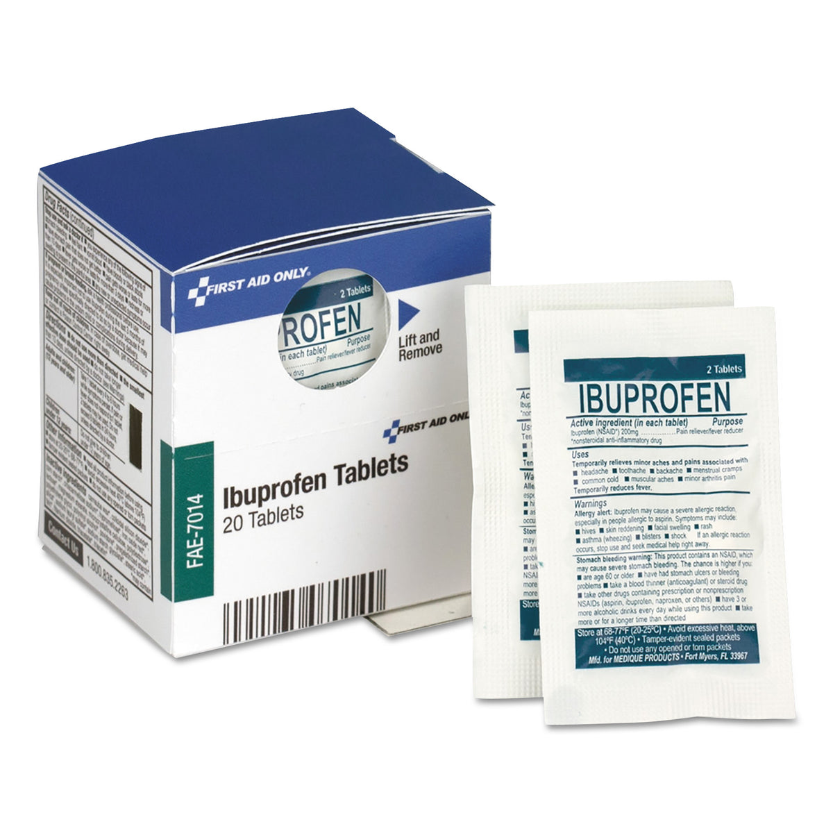 First Aid Only Over the Counter Pain Relief Medication for First Aid Cabinet, 20 Count (FAOFAE7014)