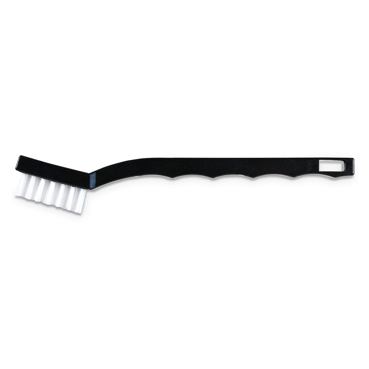 Carlisle Flo-Pac Utility Toothbrush Style Maintenance Brush, White Nylon Bristles, 7.25" Brush, 7" Black Polypropylene Handle (CFS4067400DZ)