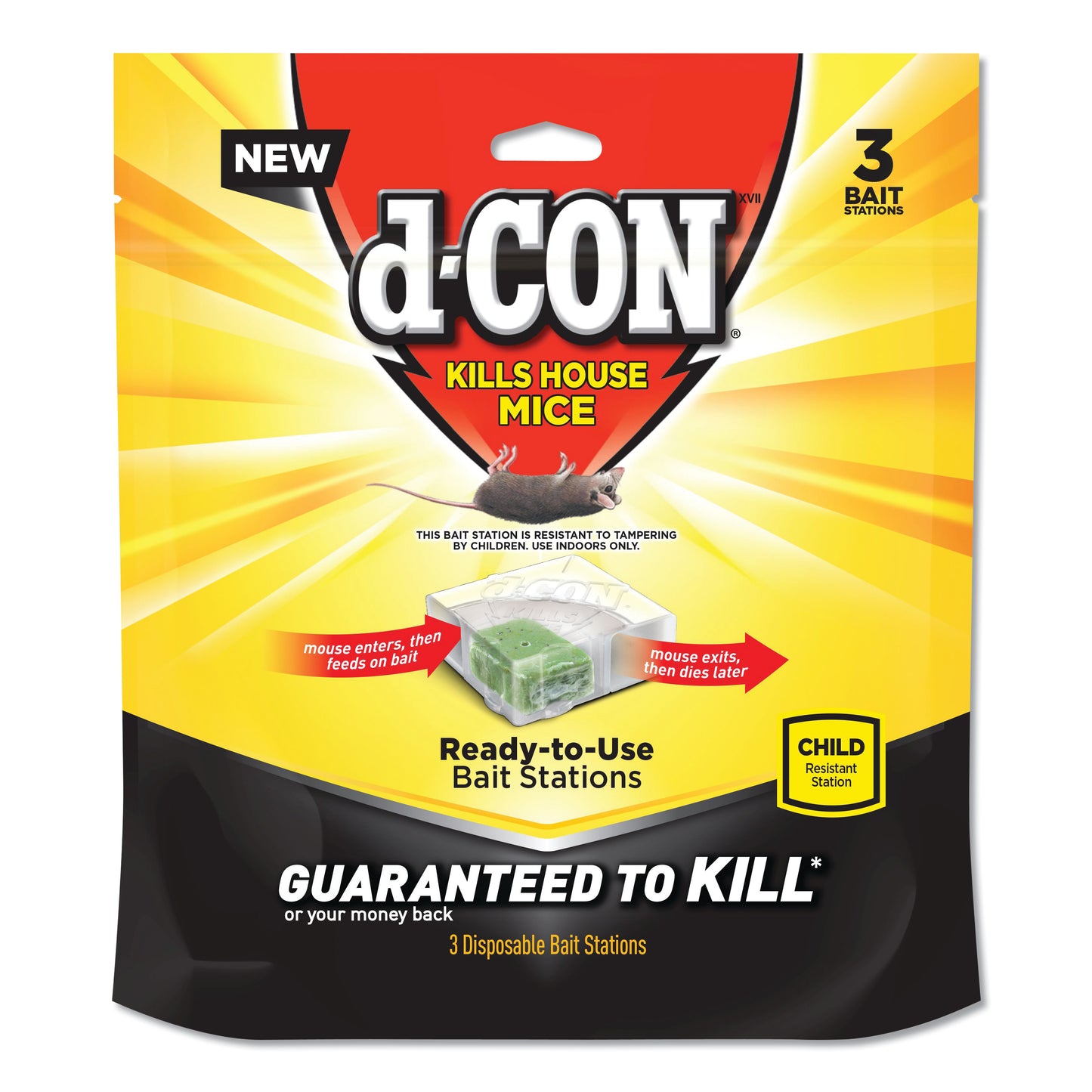 d-CON Disposable Bait Station, 3 x 3 x 1.25, 3 Bait Stations/Pack, 6 Packs/Carton (RAC99427)
