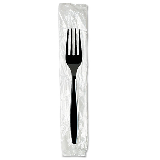 Dixie Individually Wrapped Heavyweight Forks, Polystyrene, Black, 1,000/Carton (DXEFH53C7)