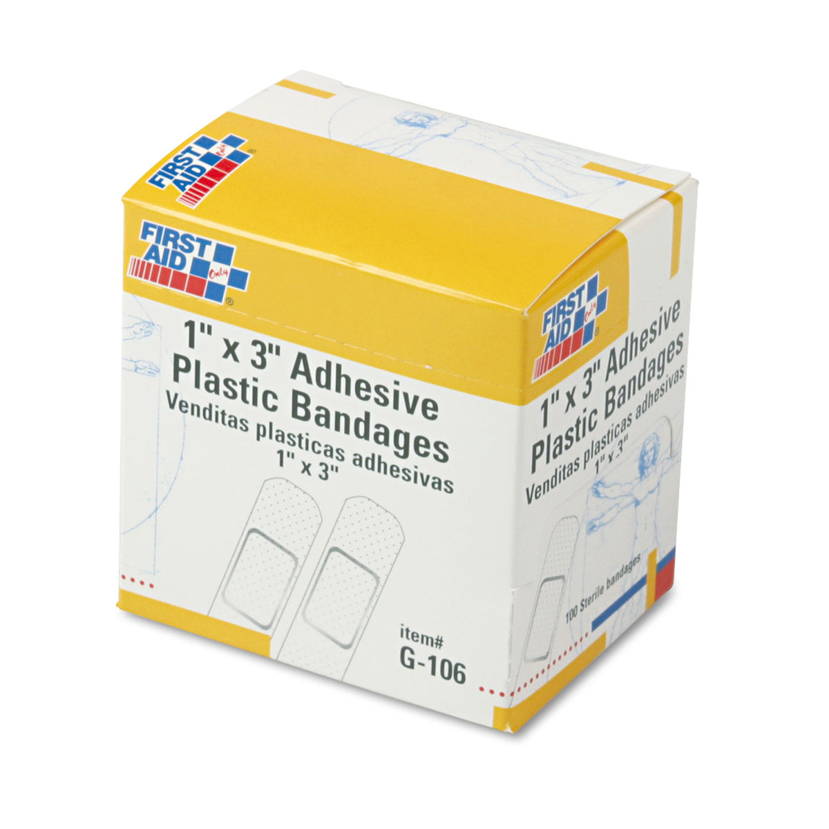 First Aid Only Plastic Adhesive Bandages, 1 x 3, 100/Box (FAOG106)