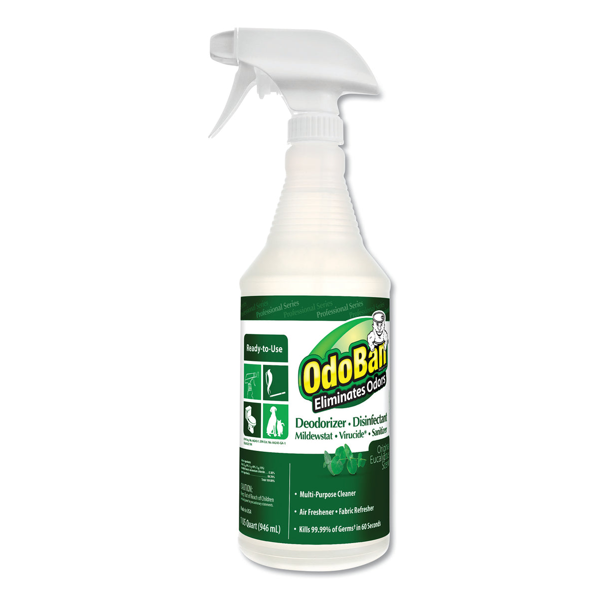 OdoBan RTU Odor Eliminator and Disinfectant,  Eucalyptus Scent, 32 oz Spray Bottle (ODO910062QC12)