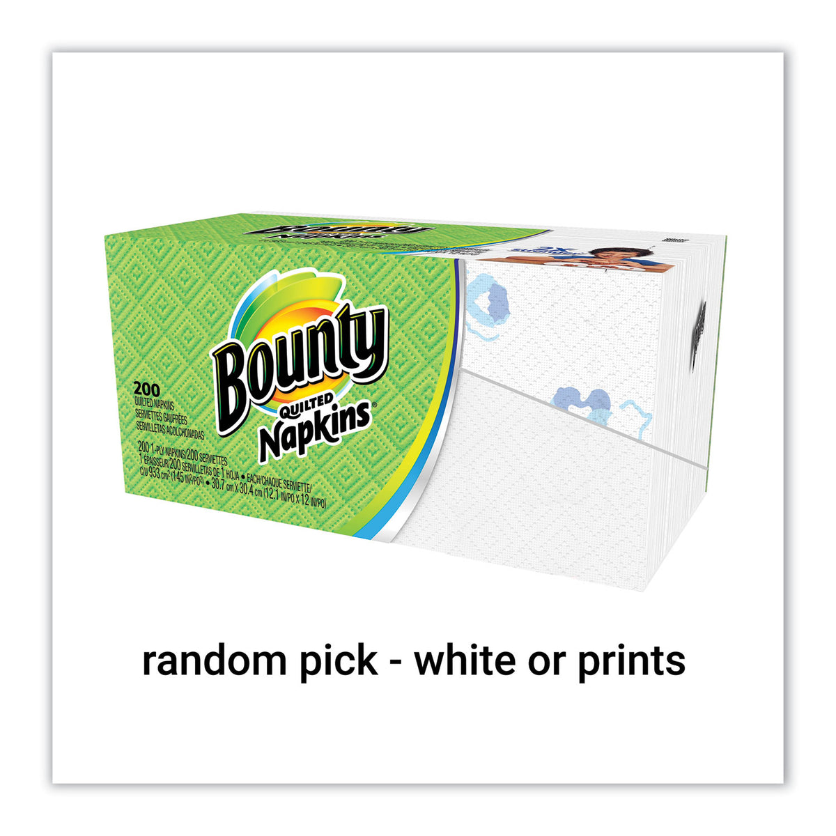 Bounty Quilted Napkins, 1-Ply, 12 1/10 x 12, Assorted - Print or White, 200/Pack (PGC34885)