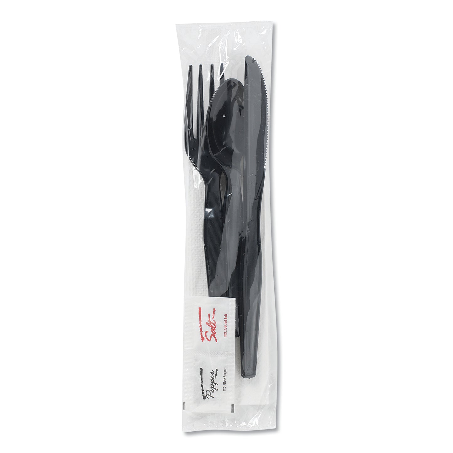 Dixie Wrapped Tableware/Napkin Packets, Fork/Knife/Spoon/Napkin, Black, 250/Carton (DXECH56NSPC7)