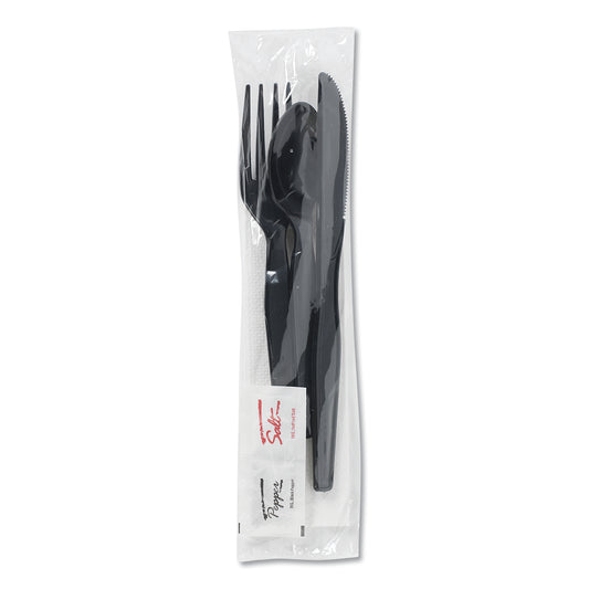 Dixie Wrapped Tableware/Napkin Packets, Fork/Knife/Spoon/Napkin, Black, 250/Carton (DXECH56NSPC7)