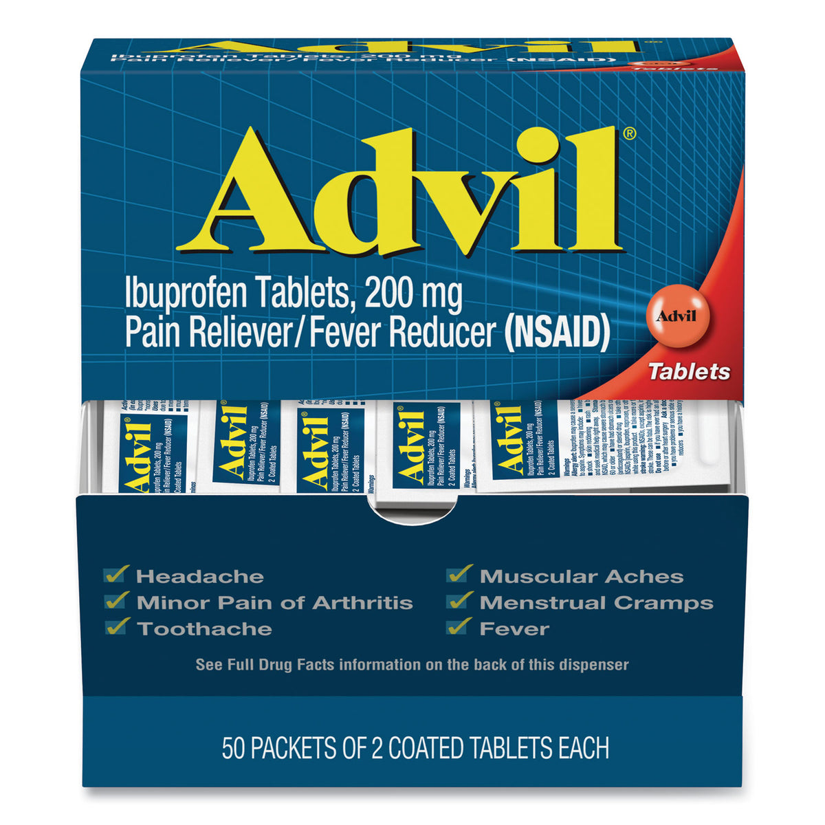 Advil Ibuprofen Tablets, Two-Pack, 50 Packs/Box (PFYBXAVL50BX)