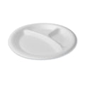 Plastifar Foam Dinnerware, 3-Compartment Plate, 9" dia, White, 125/Sleeve, 4 Sleeves/Bag, 1 Bag/Pack (PST12201)