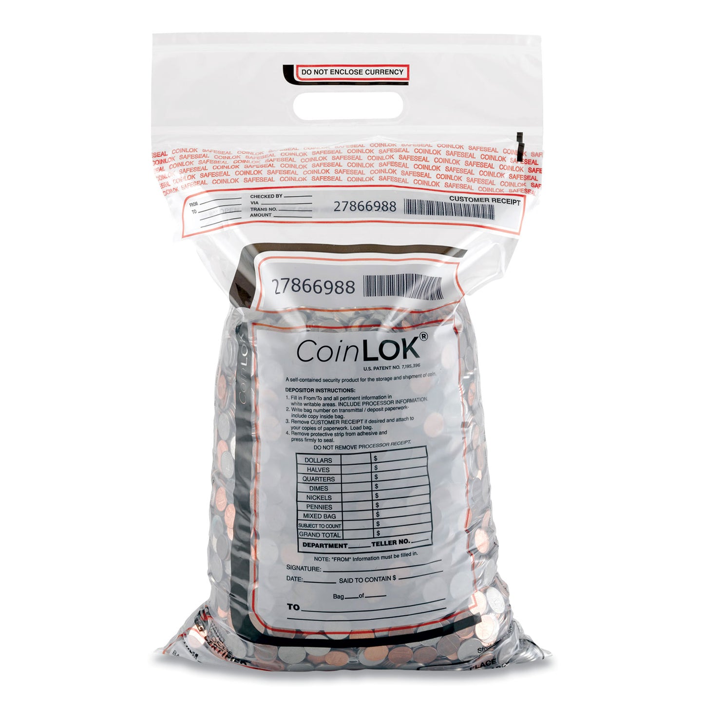 CoinLOK Coin Bag, Plastic 12.5 x 25, Clear, 50/Pack (CNK585100)