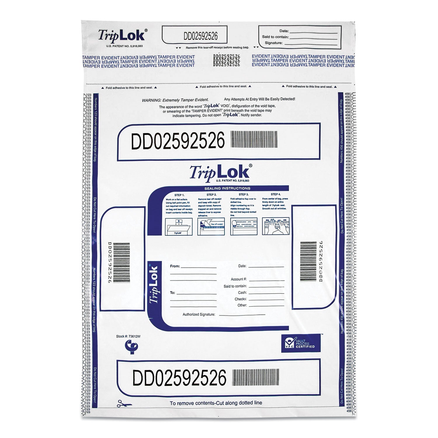 TripLOK Deposit Bag, Plastic, 12 x 16, White, 100/Pack (CNK585043)