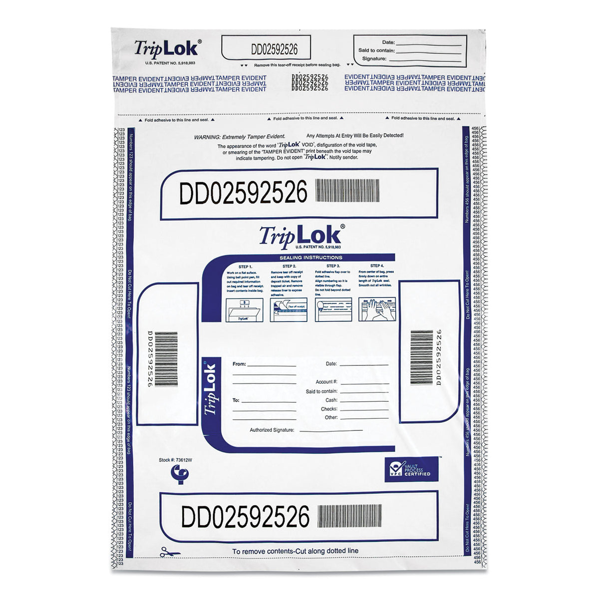 TripLOK Deposit Bag, Plastic, 12 x 16, White, 100/Pack (CNK585043)
