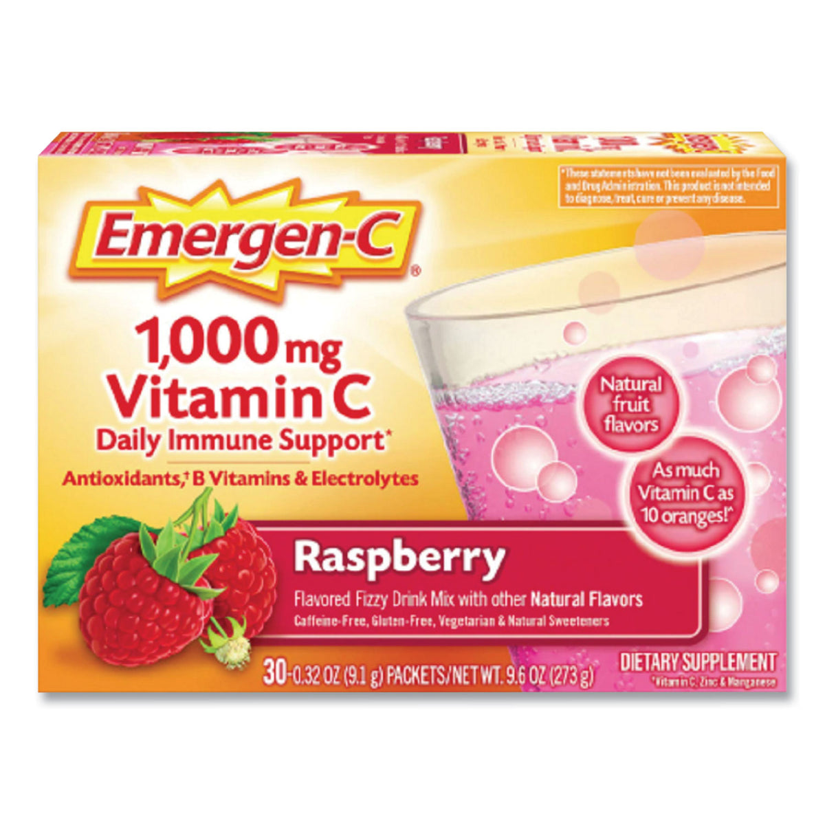 Emergen-C Original Formula, Raspberry, 0.32 oz Packet, 30 Packets/Box (PFYCS130201BX)