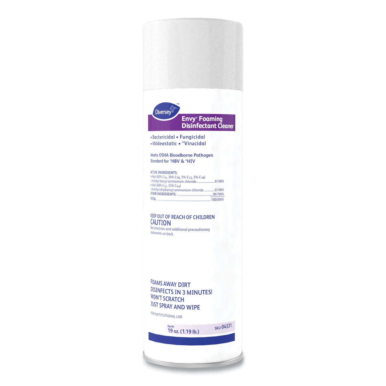 Diversey Envy Foaming Disinfectant Cleaner, Lavender Scent, 19 oz Aerosol Spray (DVO04531EA)
