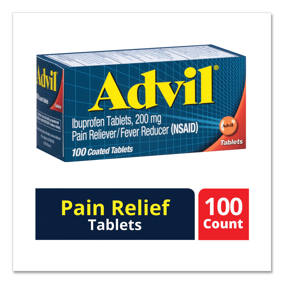 Advil Ibuprofen Pain Reliever Tablets, 100 Count (AVL015040)
