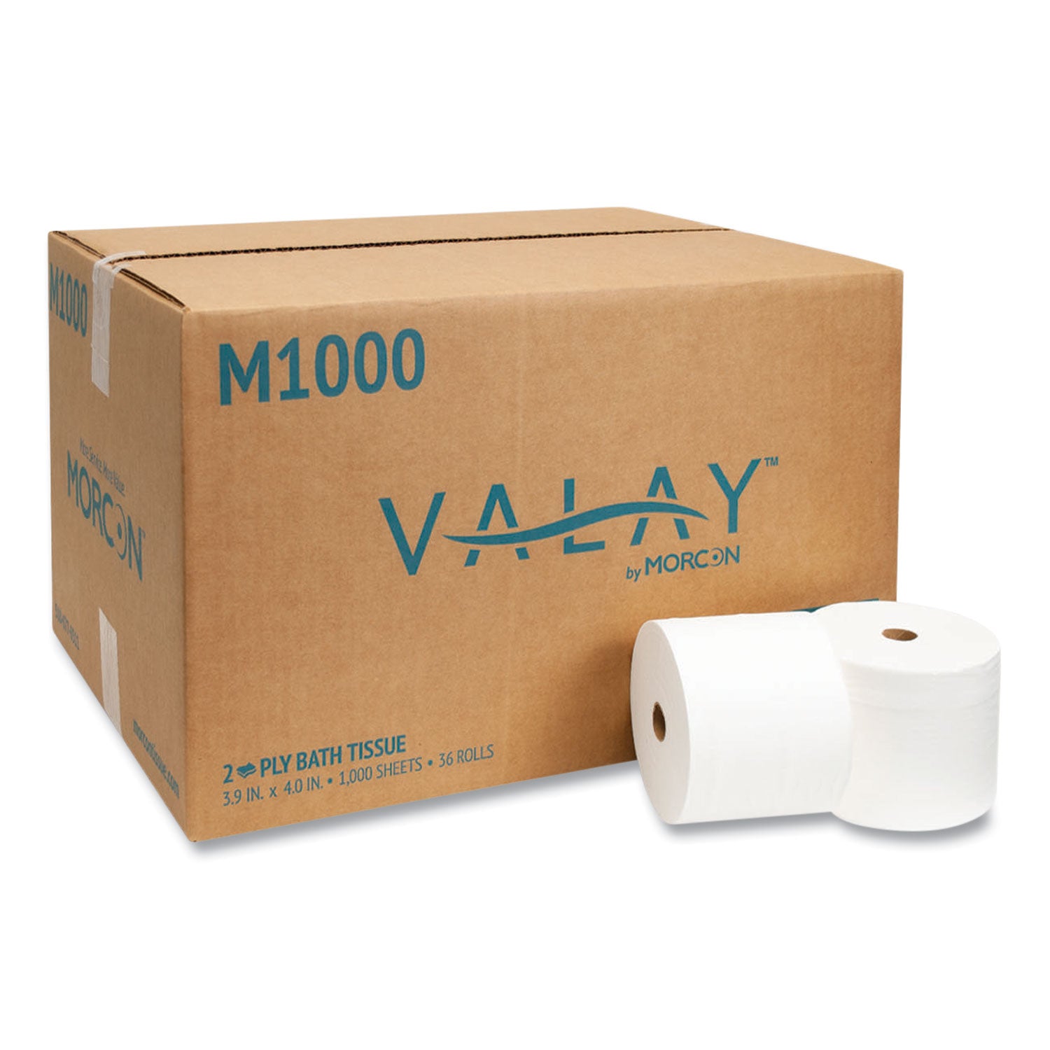 Morcon Tissue Small Core Bath Tissue, Septic Safe, 2-Ply, White, 1,000 Sheets/Roll, 36 Rolls/Carton (MORM1000)