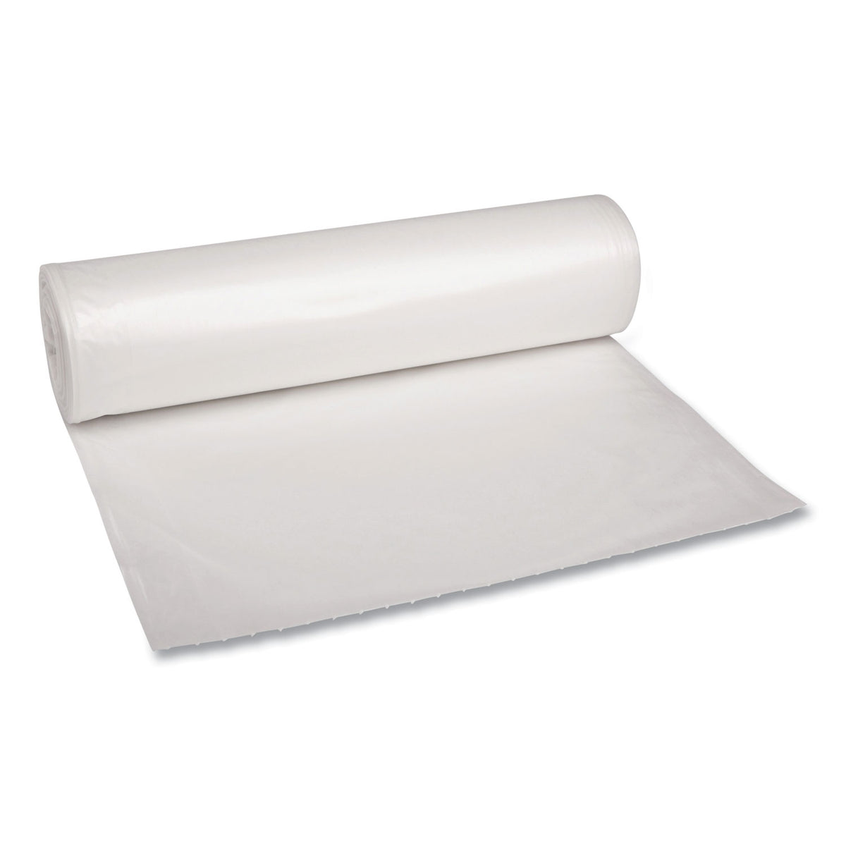 Boardwalk Recycled Low-Density Polyethylene Can Liners, 60 gal, 1.1 mil, 38" x 58", Clear, Perforated, 10 Bags/Roll, 10 Rolls/Carton (BWK533)