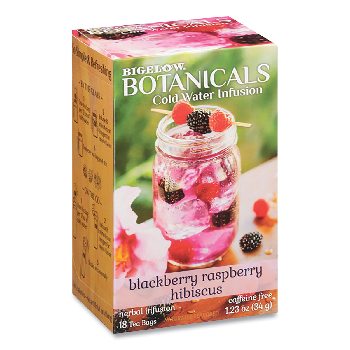 Bigelow Botanicals Blackberry Raspberry Hibiscus Cold Water Herbal Infusion, 0.7 oz Tea Bag, 18/Box (BTC39000)