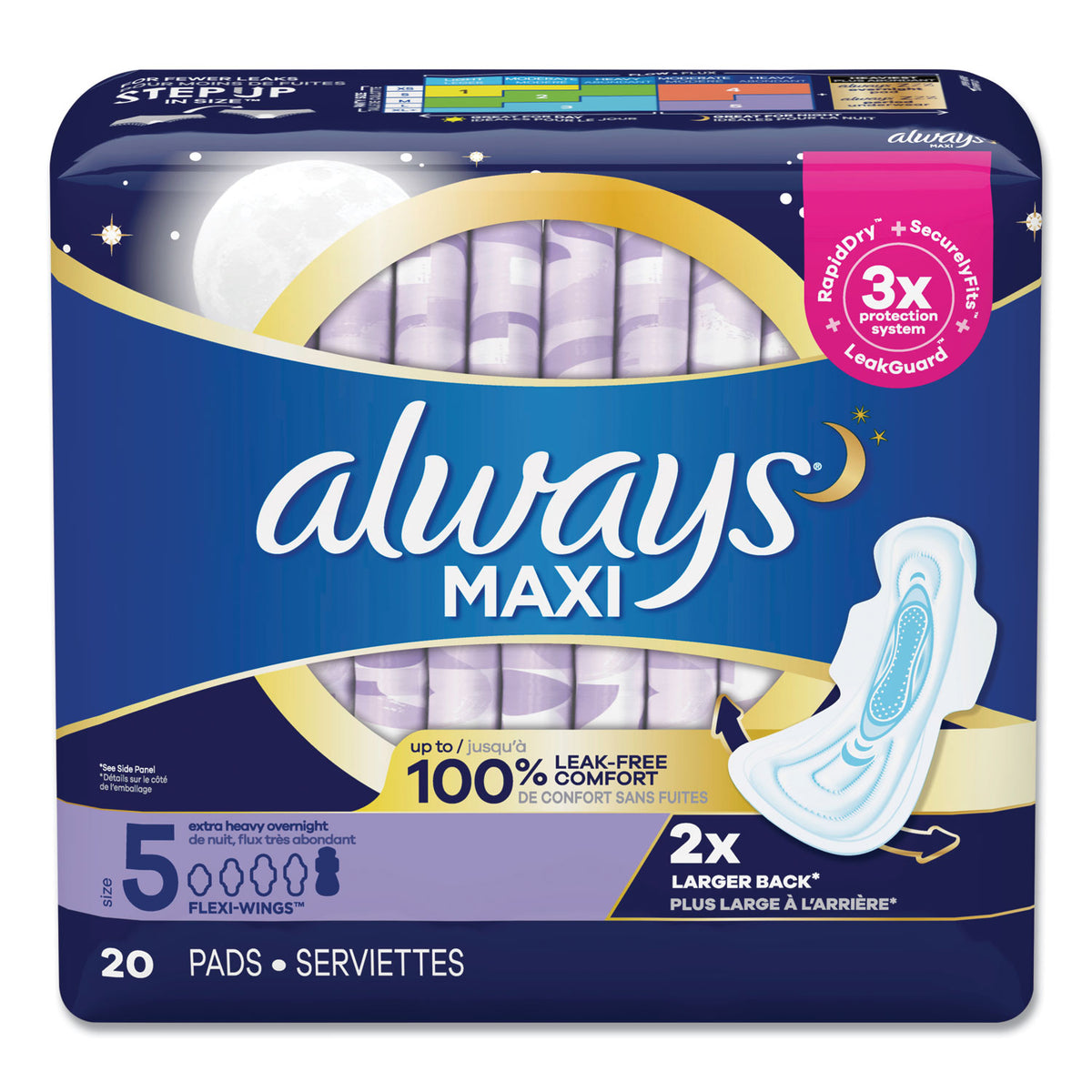Always Maxi Pads, Extra Heavy Overnight, 20/Pack (PGC17902PK)