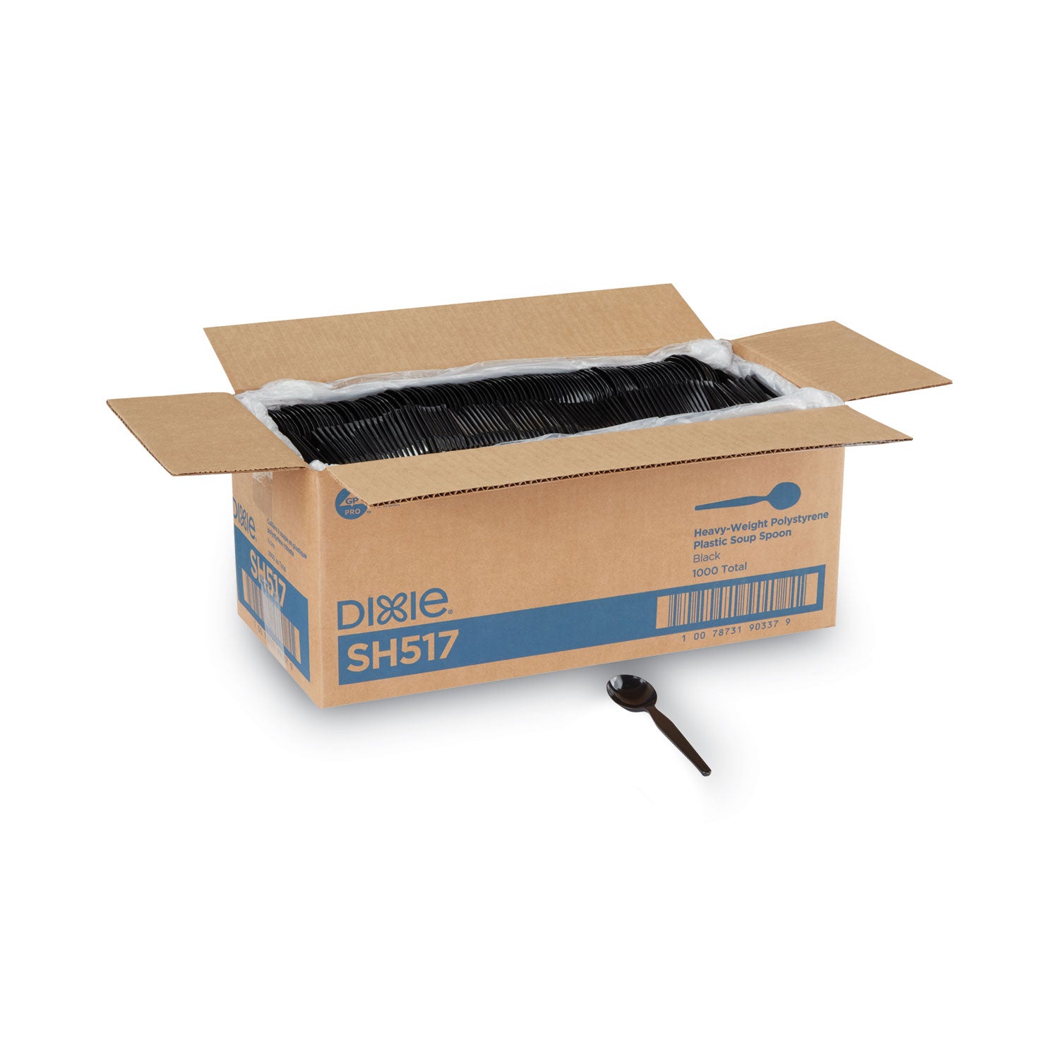 Dixie Plastic Cutlery, Heavyweight Soup Spoons, 5 3/4", Black, 1,000/Carton (DXESH517)
