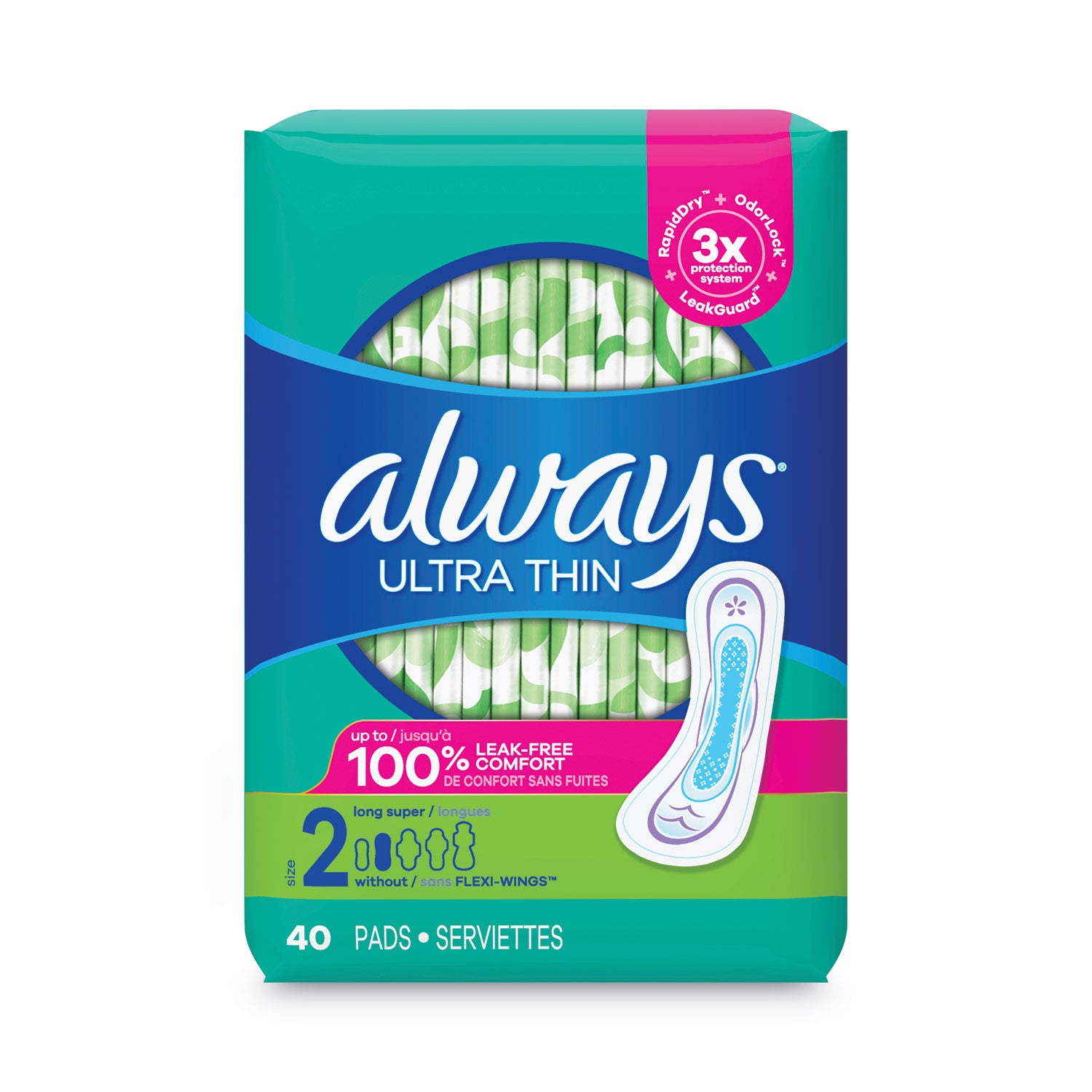 Always Ultra Thin Pads, Super Long 10 Hour, 40/Pack, 6 Packs/Carton (PGC12853)