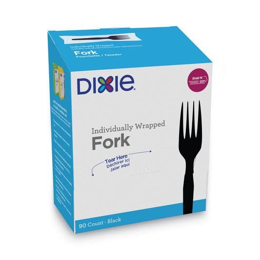 Dixie GrabN Go Wrapped Cutlery, Forks, Black, 90/Box, 6 Box/Carton (DXEFM5W540)