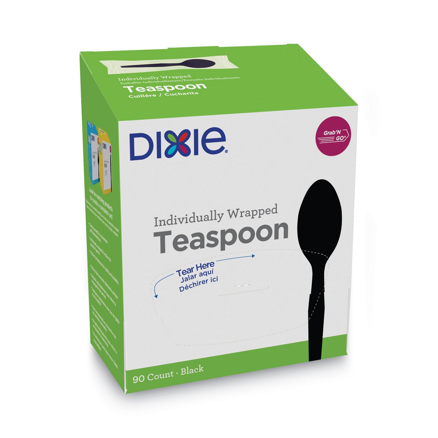 Dixie GrabN Go Wrapped Cutlery, Teaspoons, Black, 90/Box, 6 Box/Carton (DXETM5W540)