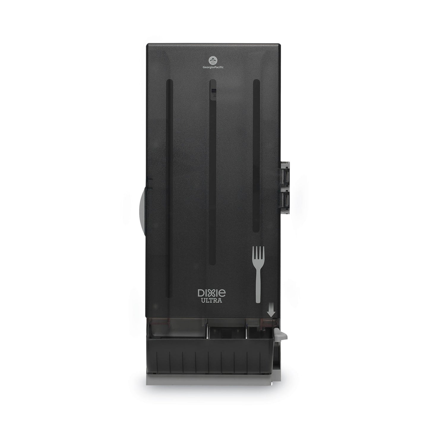 Dixie SmartStock Mediumweight Polystyrene Dispenser, Holds 120 Forks, 10 x 8.78 x 24.75, Translucent Black (DXESSFD120)