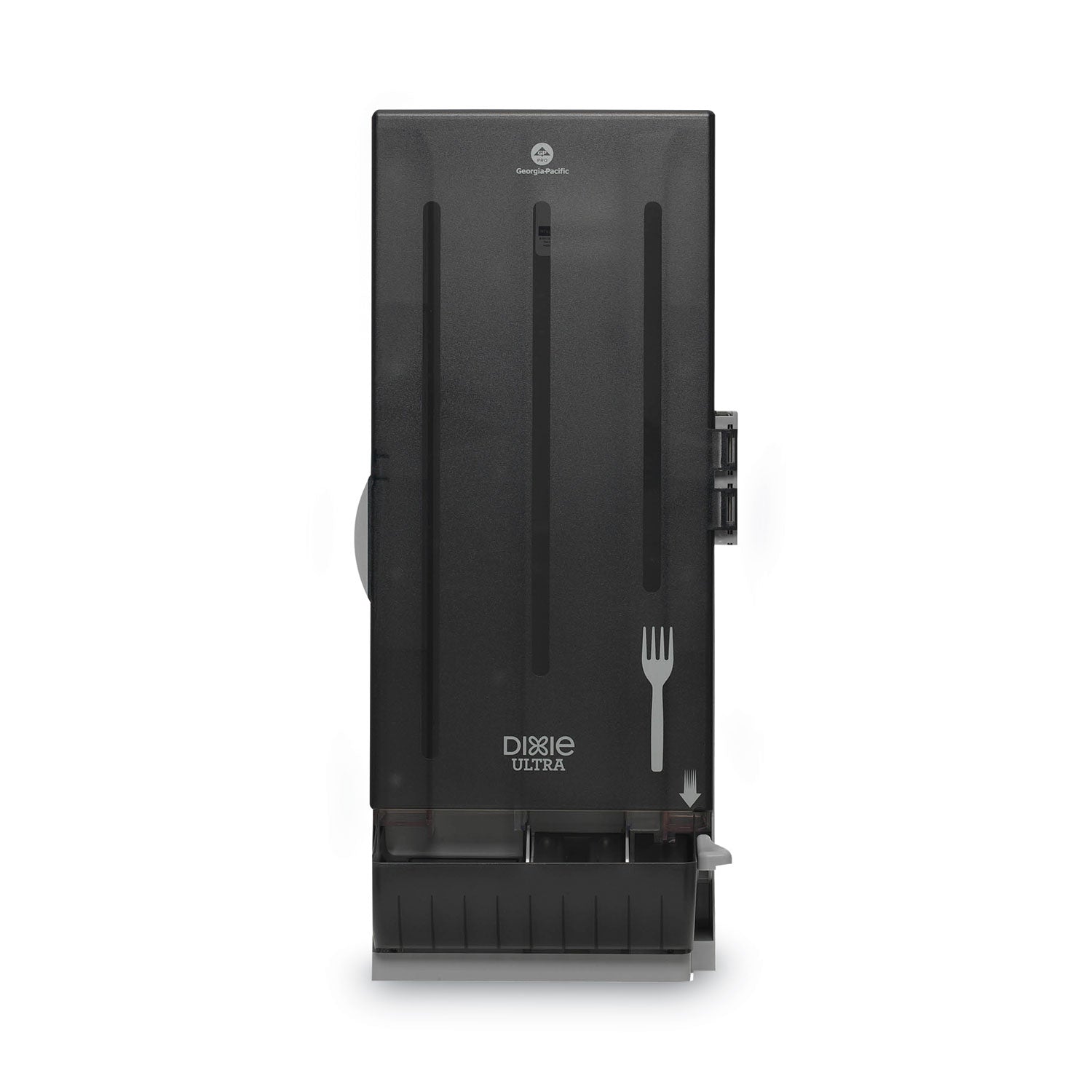 Dixie SmartStock Mediumweight Polystyrene Dispenser, Holds 120 Forks, 10 x 8.78 x 24.75, Translucent Black (DXESSFD120)