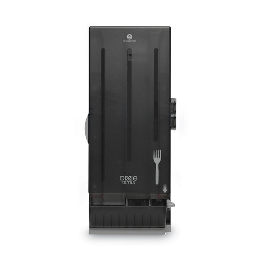 Dixie SmartStock Mediumweight Polystyrene Dispenser, Holds 120 Forks, 10 x 8.78 x 24.75, Translucent Black (DXESSFD120)