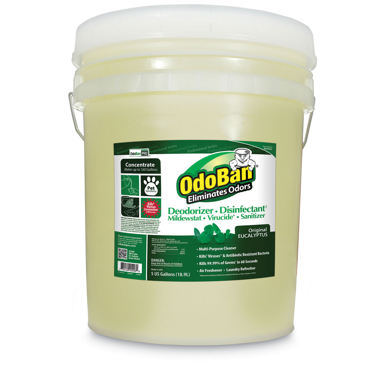 OdoBan Concentrated Odor Eliminator and Disinfectant, Eucalyptus, 5 gal Pail (ODO9110625G)