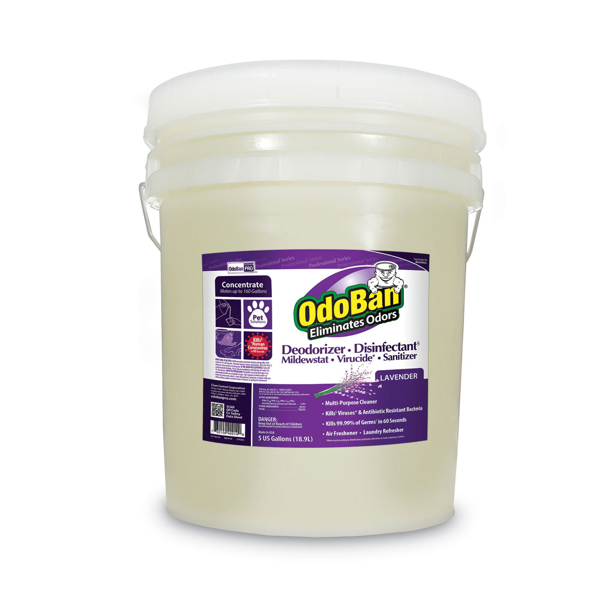 OdoBan Concentrated Odor Eliminator and Disinfectant, Lavender Scent, 5 gal Pail (ODO9111625G)