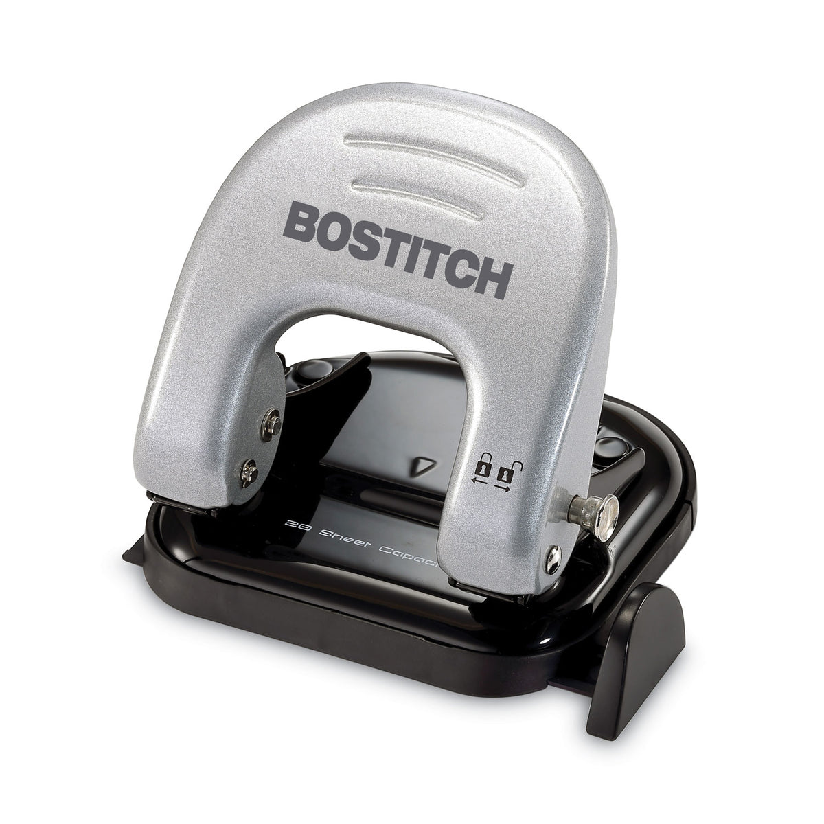 Bostitch 20-Sheet EZ Squeeze Two-Hole Punch, 9/32" Holes, Black/Silver (ACI2310)