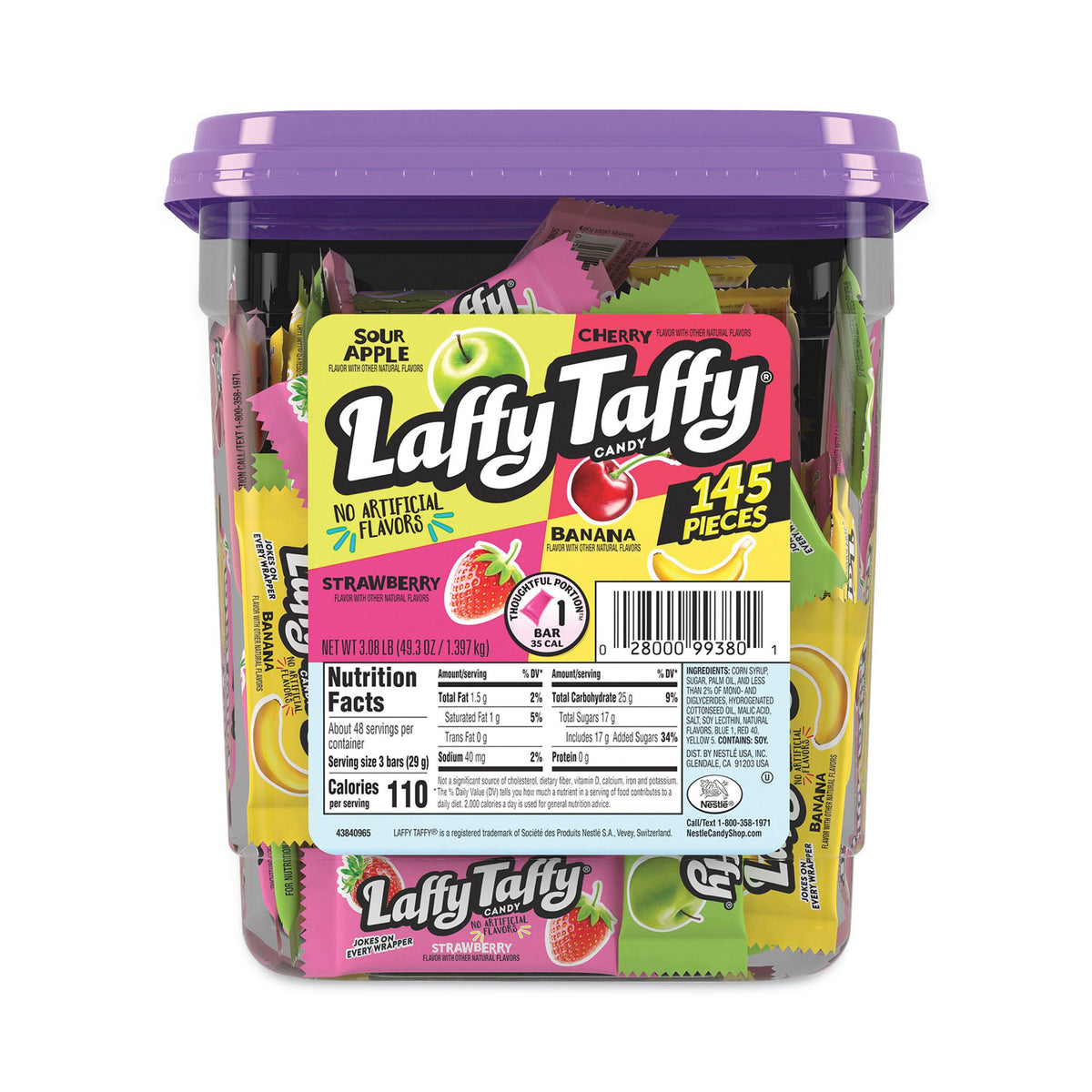 Nestl Laffy Taffy, Assorted Flavors, 3.08 lb Tub, 145 Wrapped Pieces/Tub (GRR20900119)