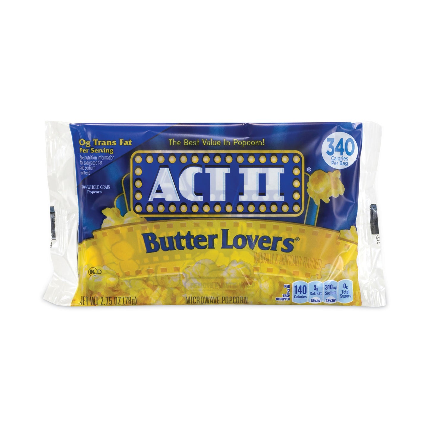 Act II Butter Lovers Microwave Popcorn, 2.75 oz Bag, 36/Carton (GRR20902591)