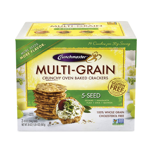 Crunchmaster 5-Seed Multi-Grain Crunchy Oven Baked Crackers, Whole Wheat, 10 oz Bag, 2 Bags/Box (GRR22000757)